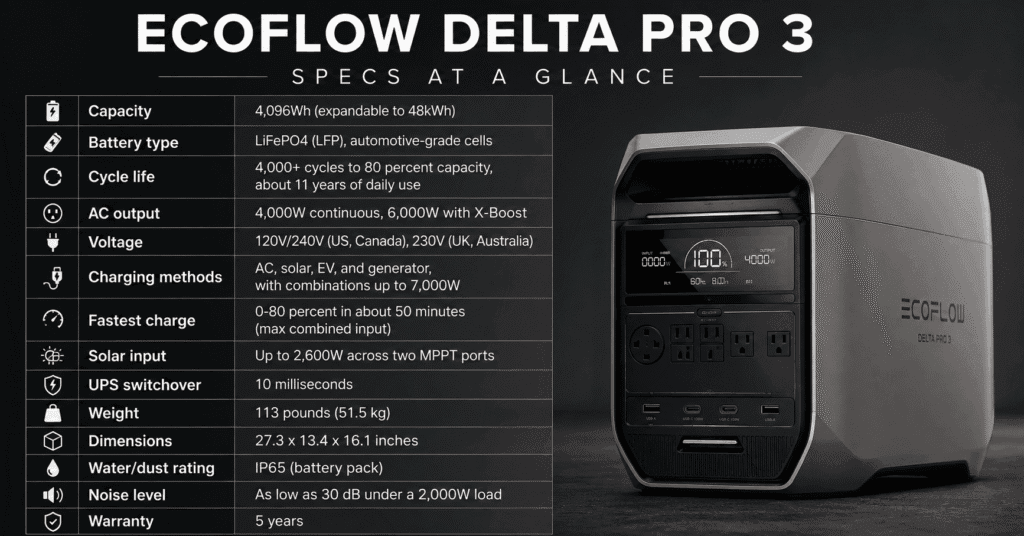EcoFlow Delta Pro 3 Specs at a Glance